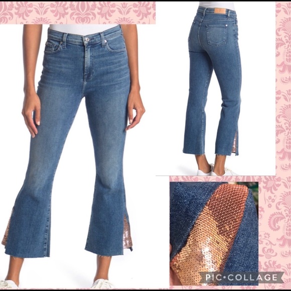 7FAM Luxe Vintage Sequin Hem Flare Jean - Picture 1 of 5